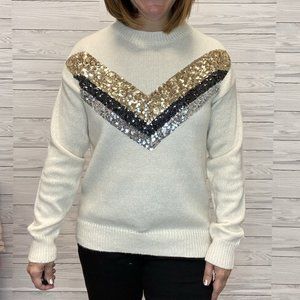Sequin Chevron Sweater - Ivory
